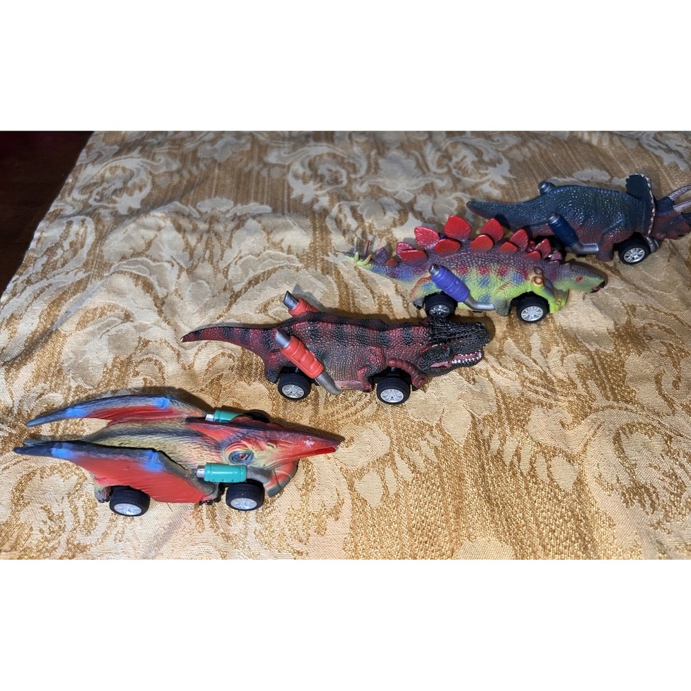 Dinosaur Pullback Cars Toy Lot Exhaust Muffler Wheels Vehicles T-Rex Triceratops